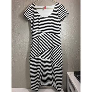 Ruby Ribbon Black White Striped Fitted Sheath‎ Dress Shapewear Preppy Size Small